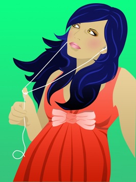 Featured is a vector graphic of a young girl listening to music on her mP3 player.